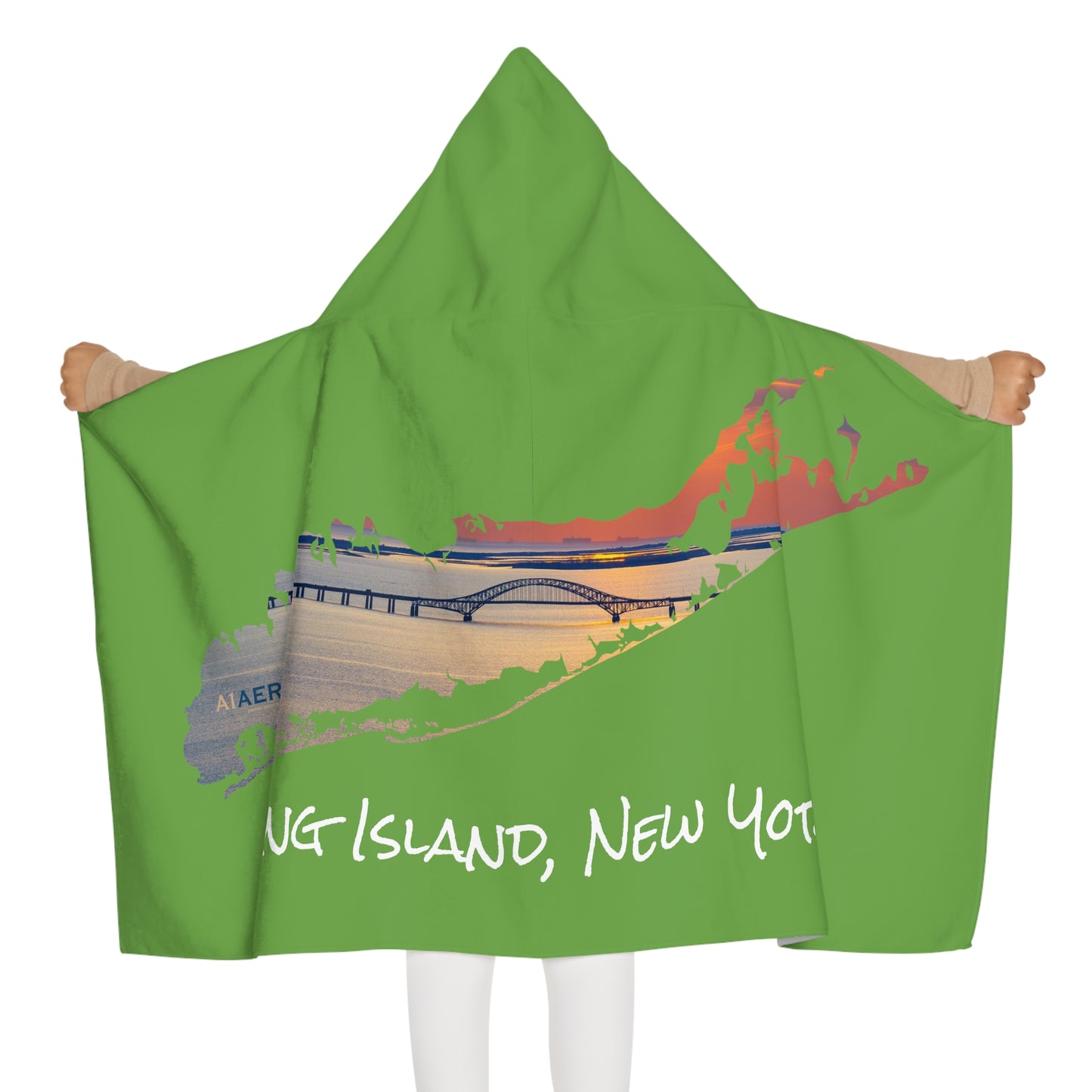 Youth Hooded Towel Green - Great South Bay Bridge