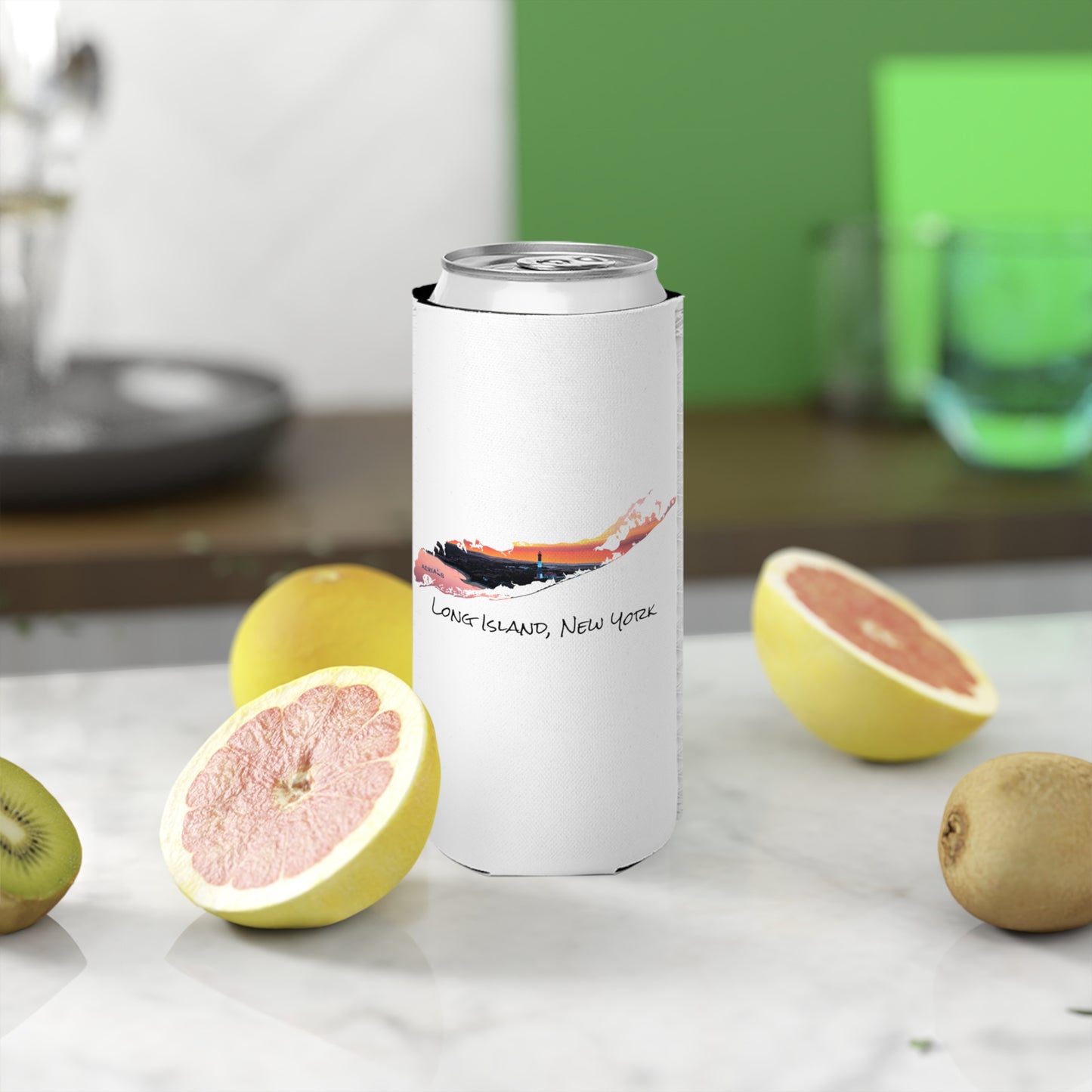 Slim Can Cooler White - Fire Island Lighthouse