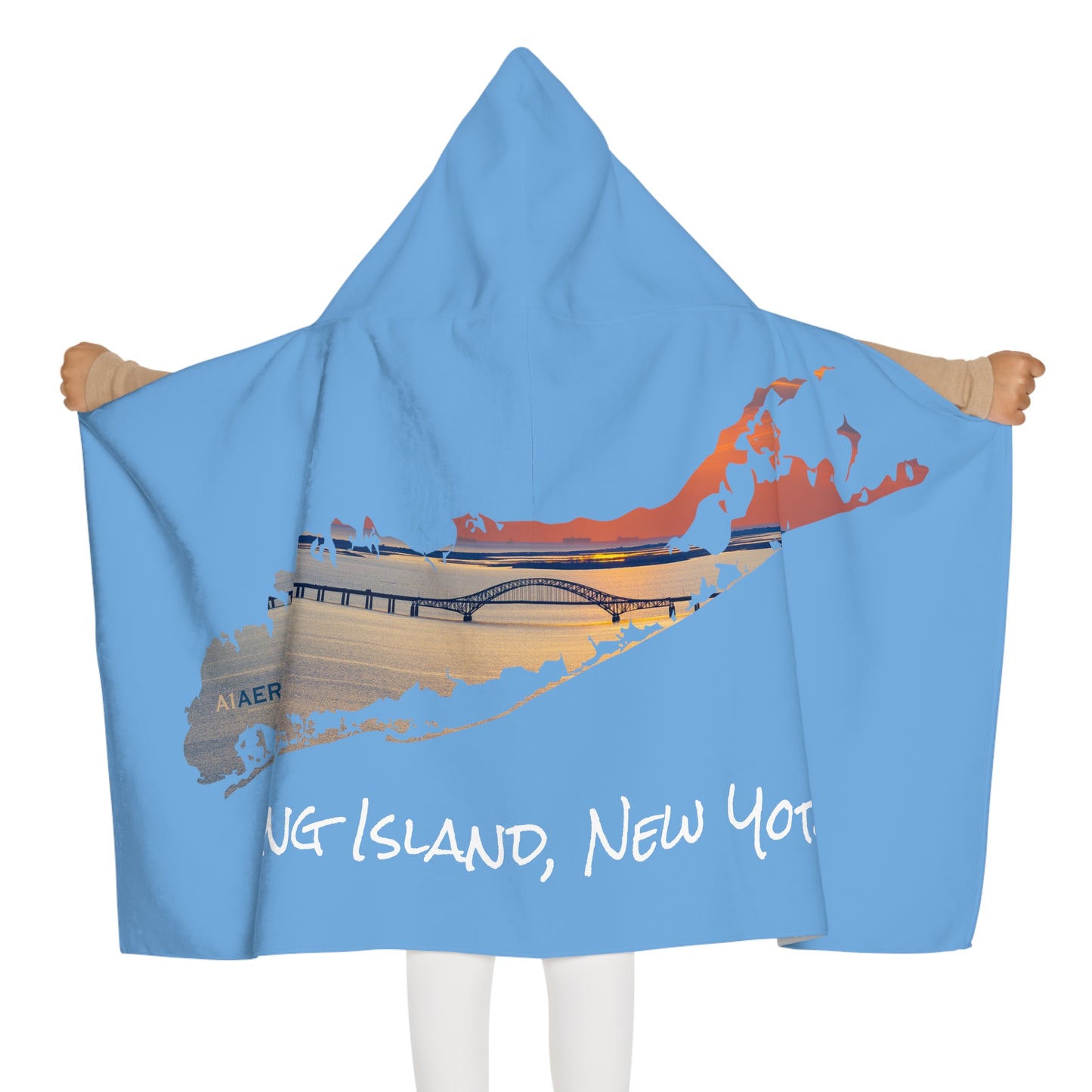 Youth Hooded Towel Blue - Great South Bay Bridge