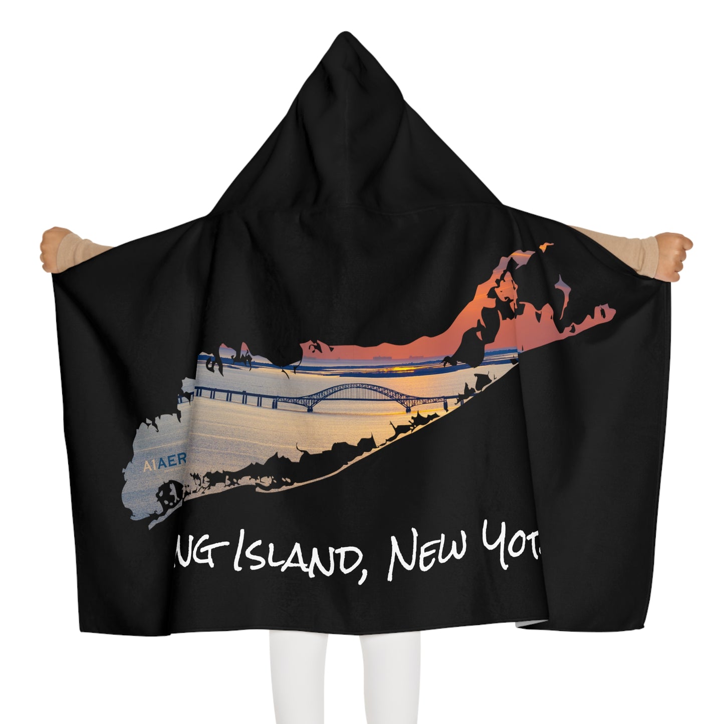Youth Hooded Towel Black - Great South Bay Bridge