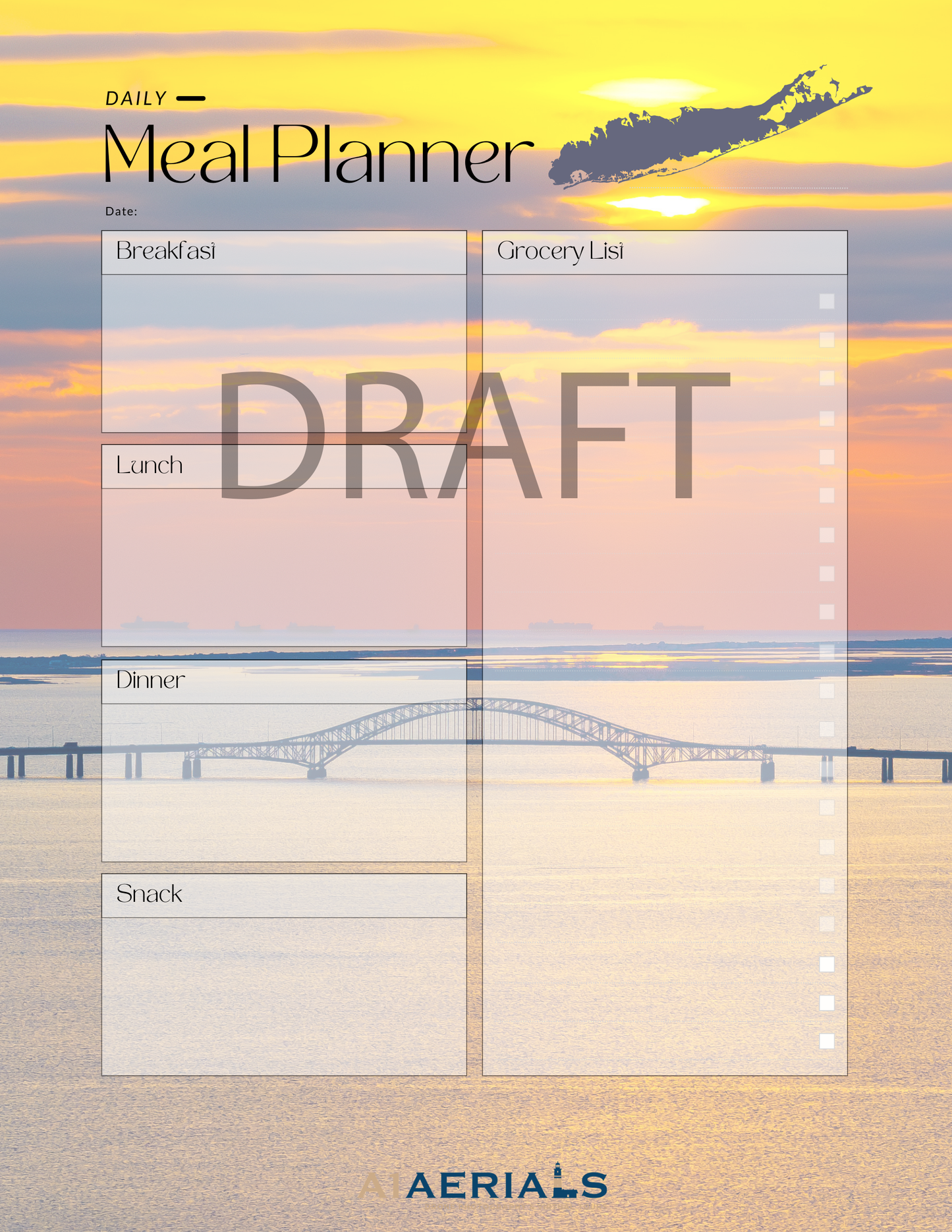 Daily/Weekly/Monthly Meal Planner (Instant Download)- Great South Bay Bridge