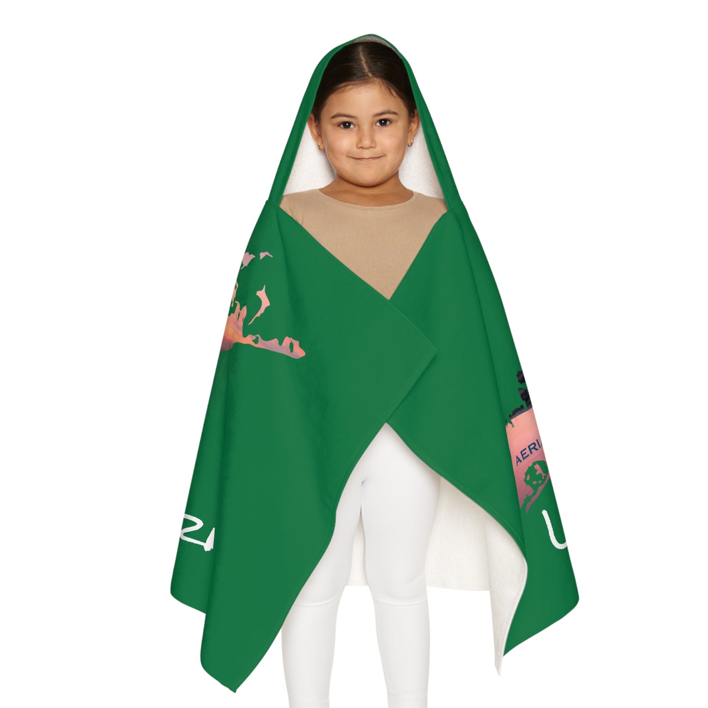 Youth Hooded Towel Green - Fire Island Lighthouse