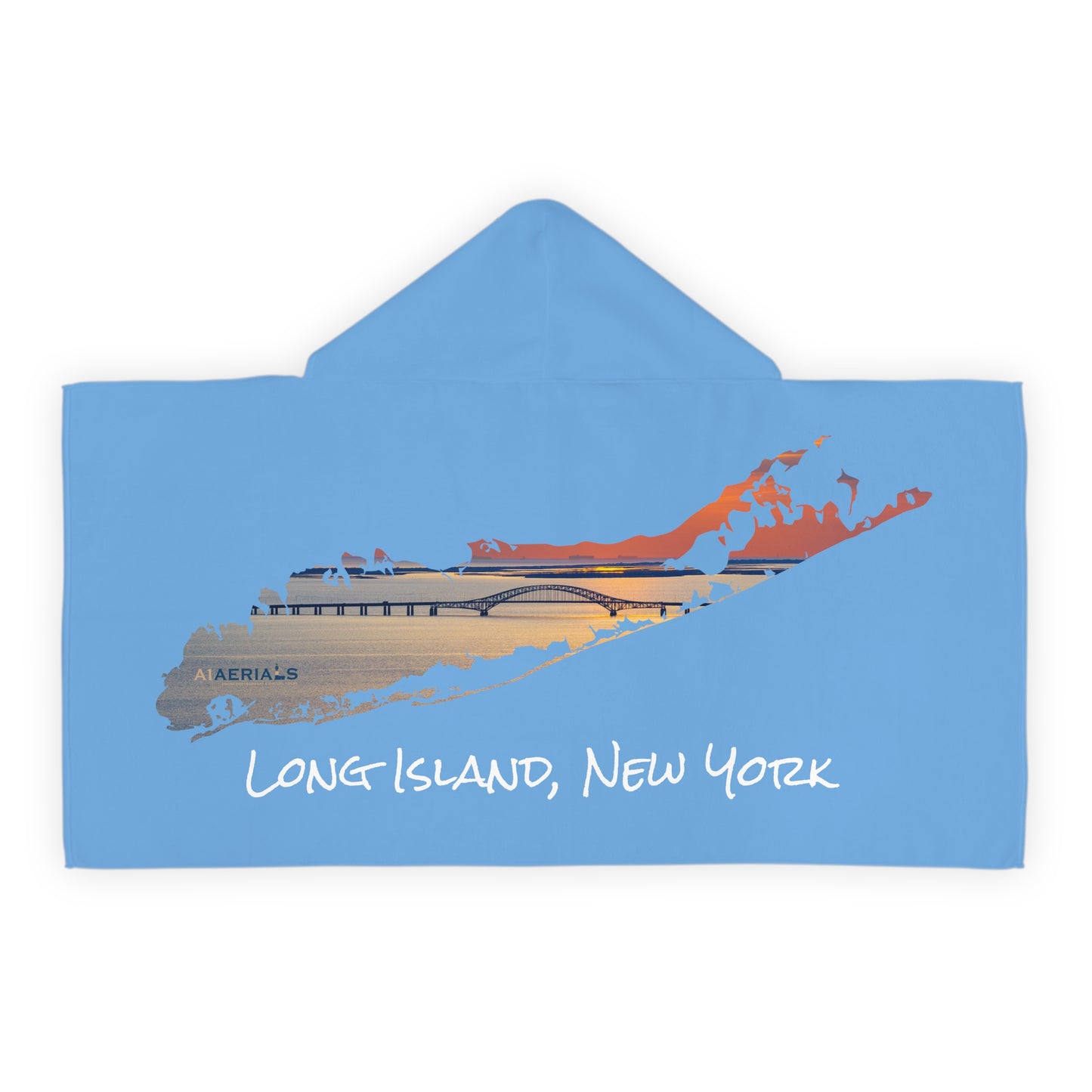 Youth Hooded Towel Blue - Great South Bay Bridge