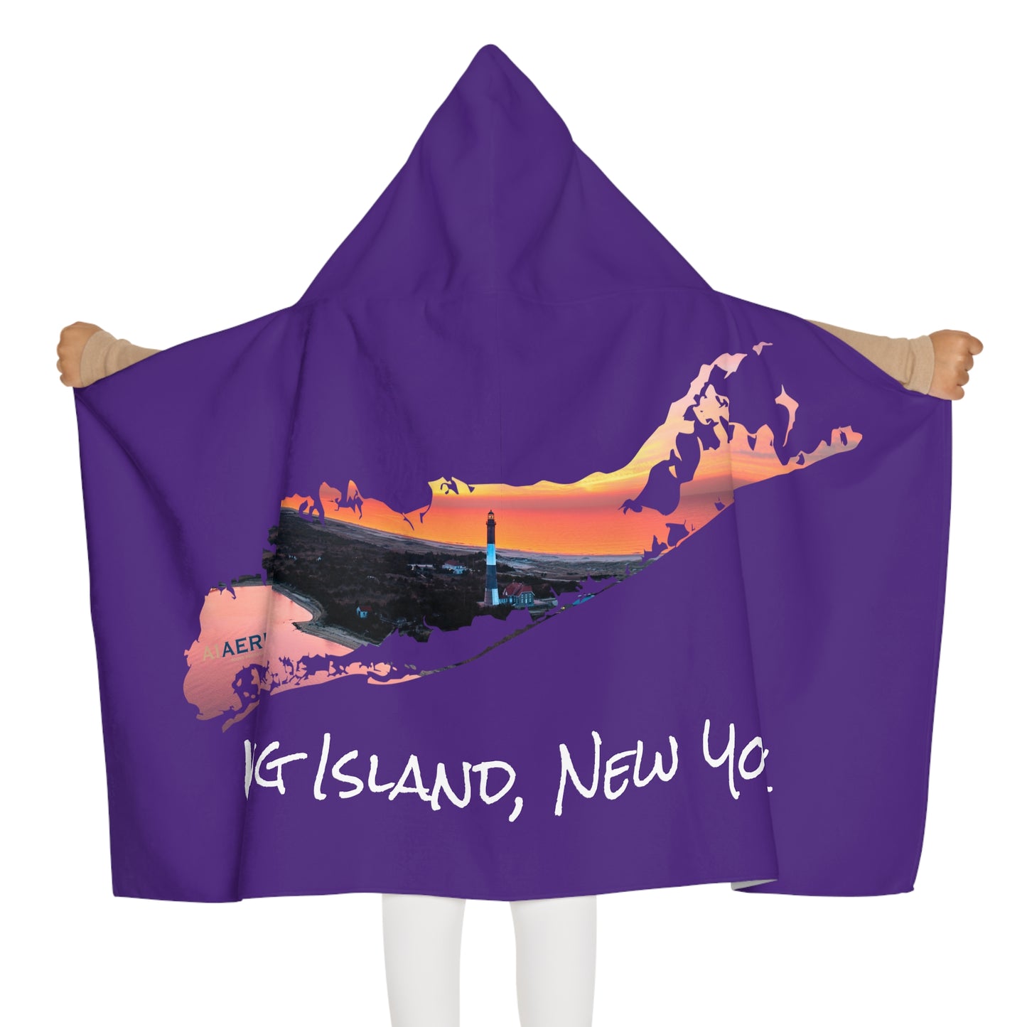 Youth Hooded Towel Purple - Fire Island Lighthouse