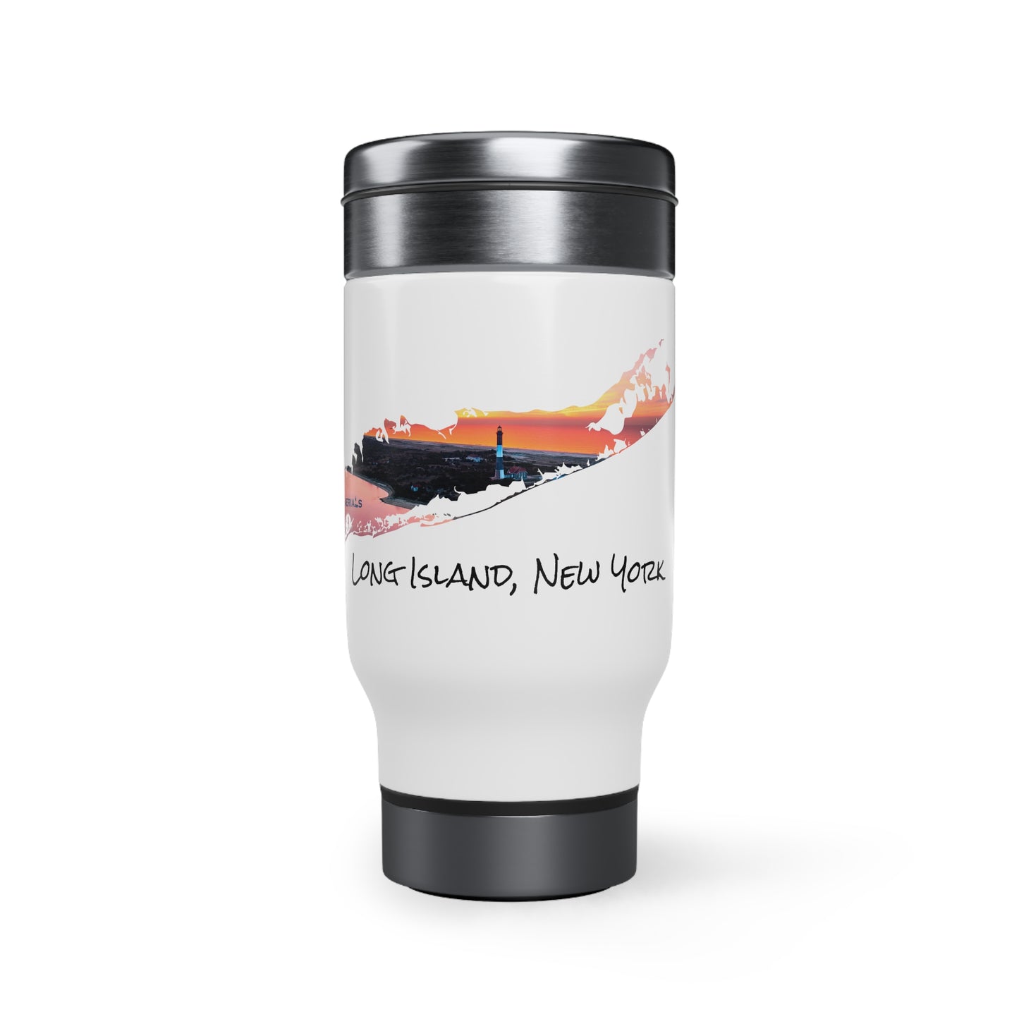 Travel Mug with Handle, 14oz - Fire Island Lighthouse