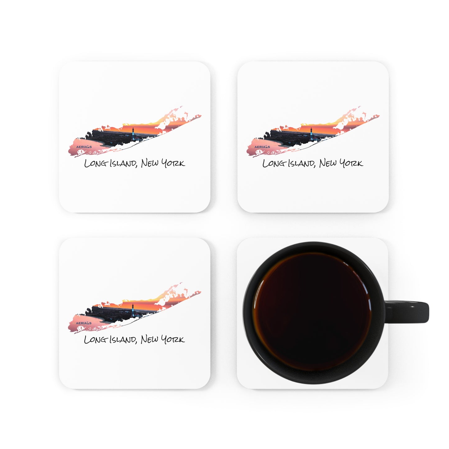 Corkwood Coaster Set White - Fire Island Lighthouse