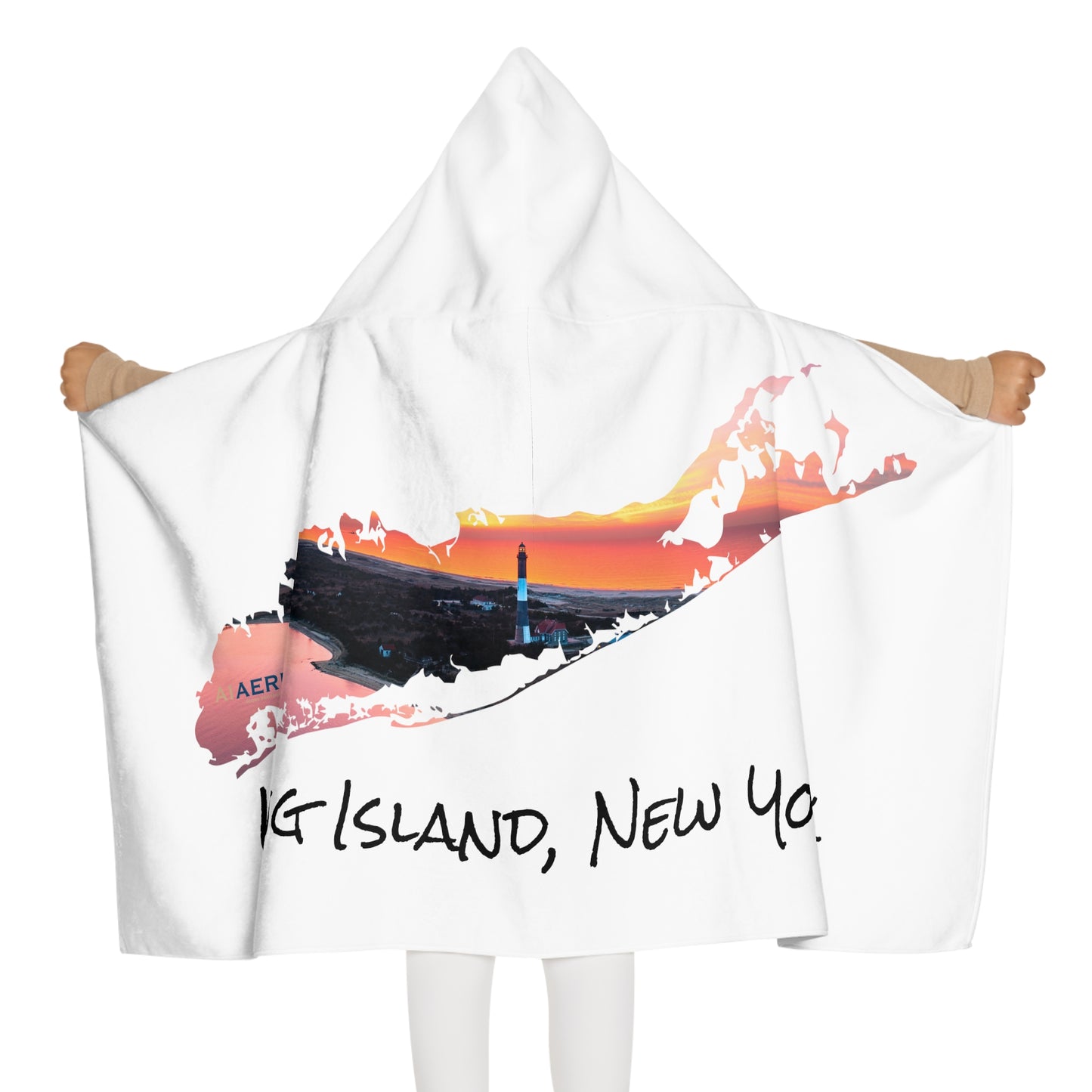 Youth Hooded Towel White - Fire Island Lighthouse