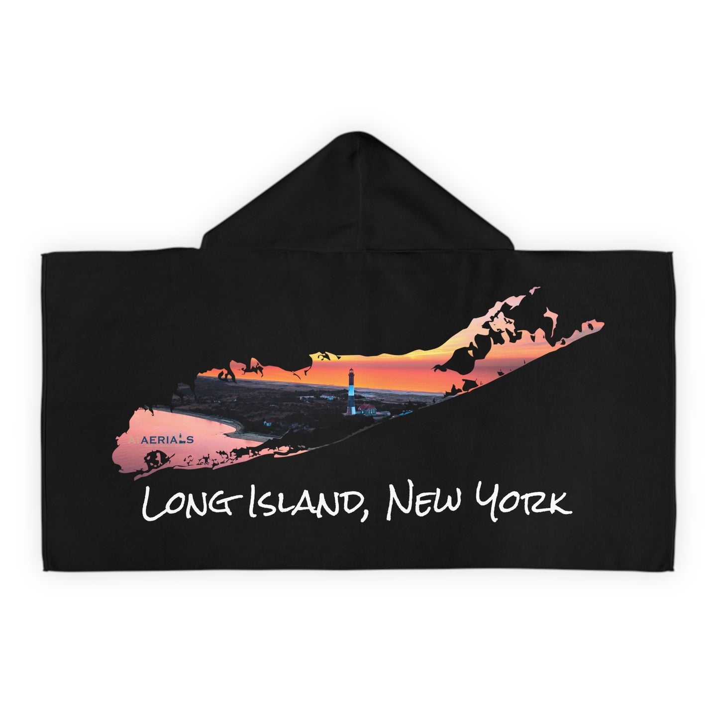 Youth Hooded Towel Black - Fire Island Lighthouse