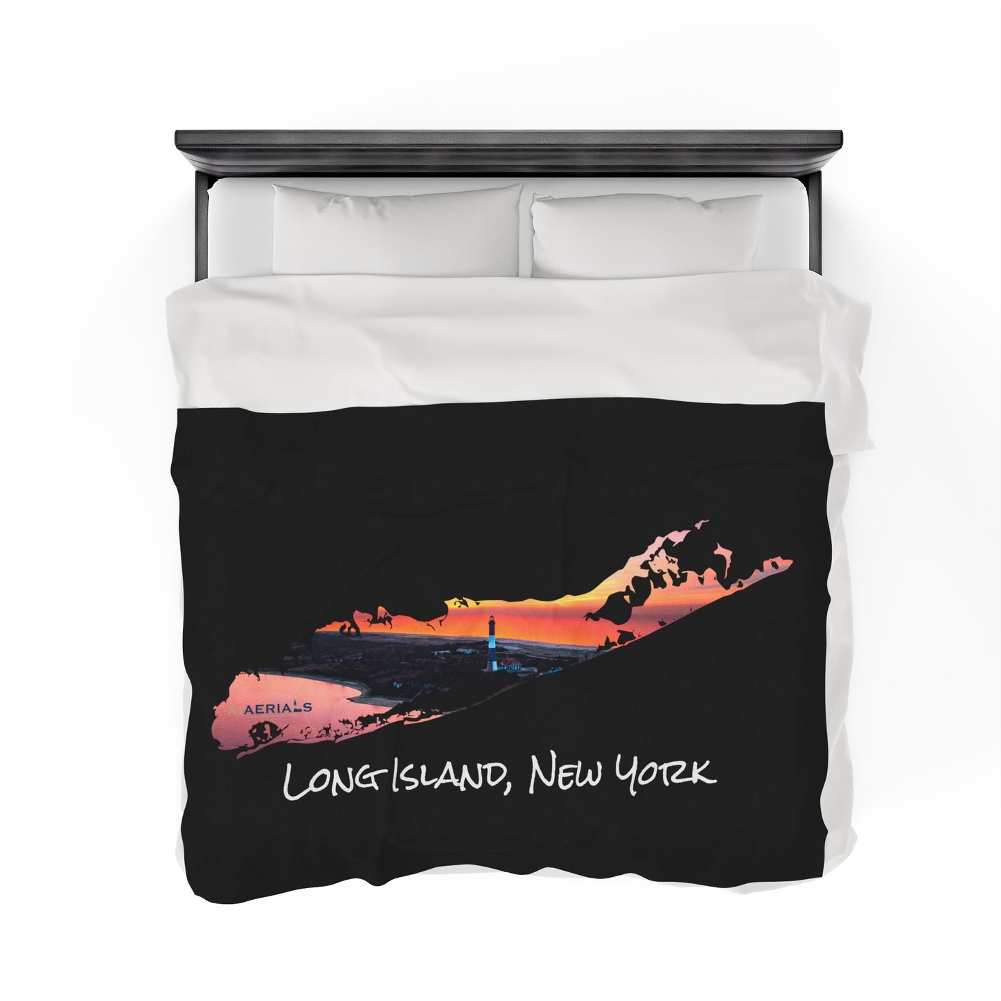 Velveteen Plush Blanket Black (2 sizes) - Fire Island Lighthouse