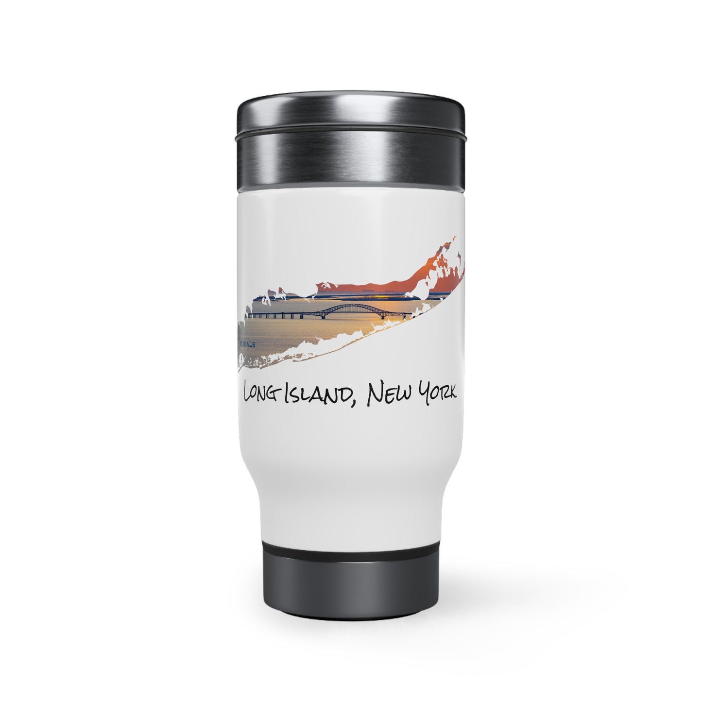 Travel Mug with Handle, 14oz - Great South Bay Bridge