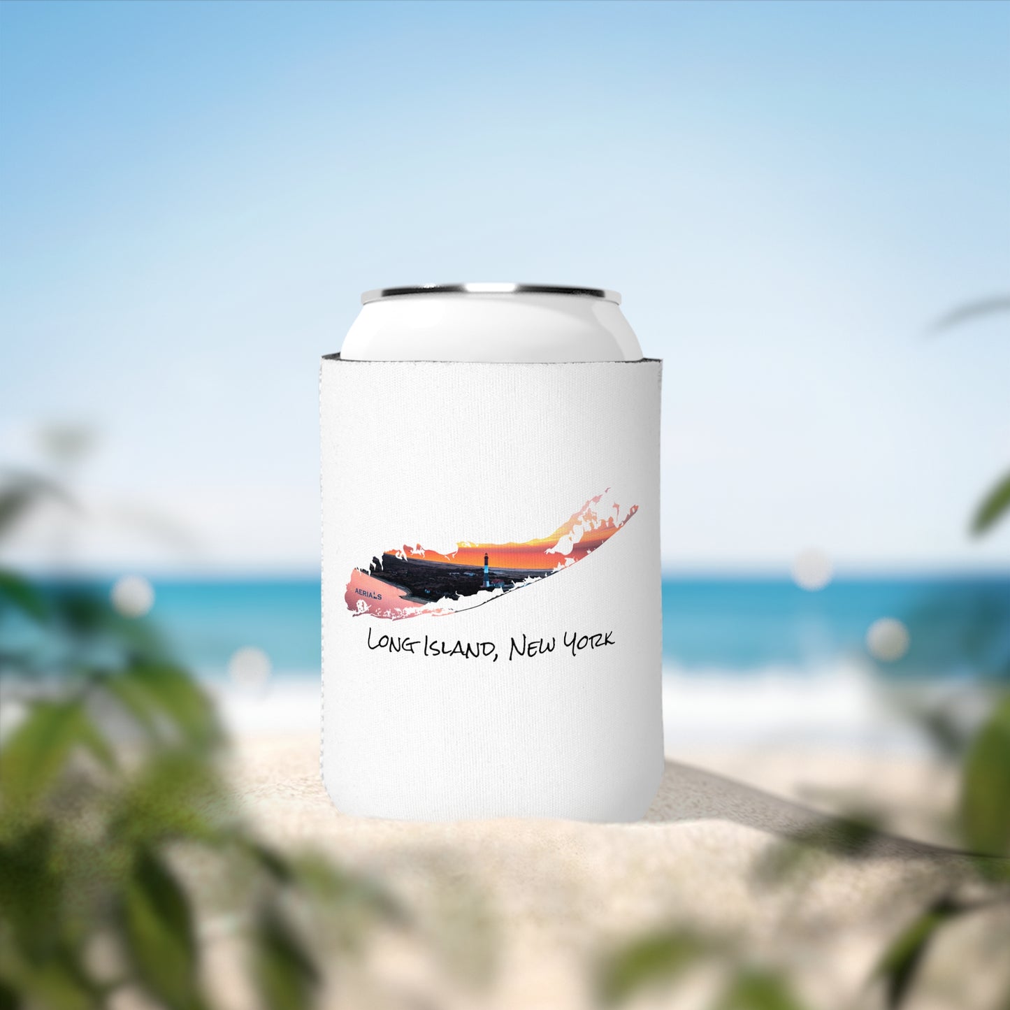 Can Cooler Sleeve White - Fire Island Lighthouse