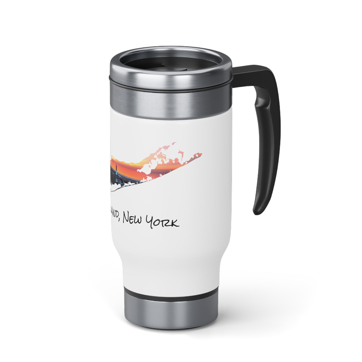 Travel Mug with Handle, 14oz - Fire Island Lighthouse