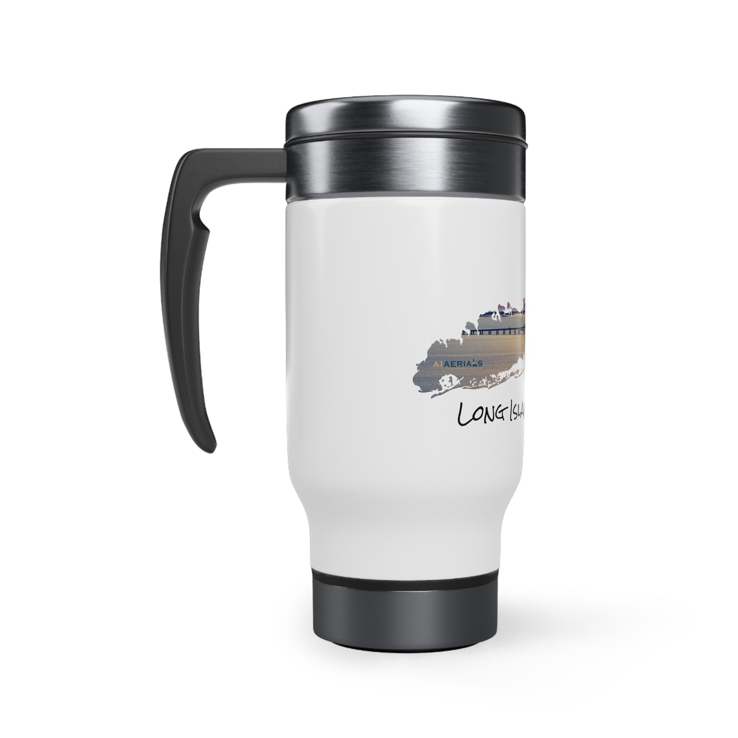 Travel Mug with Handle, 14oz - Great South Bay Bridge