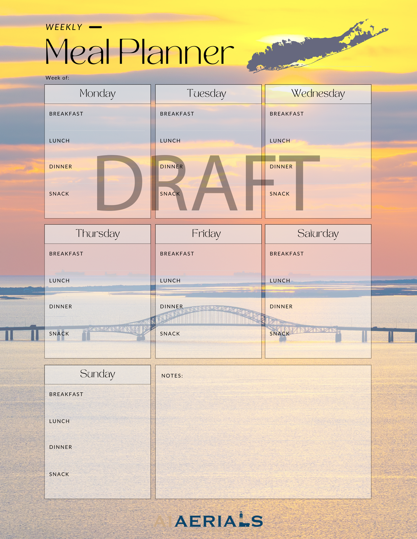 Daily/Weekly/Monthly Meal Planner (Instant Download)- Great South Bay Bridge