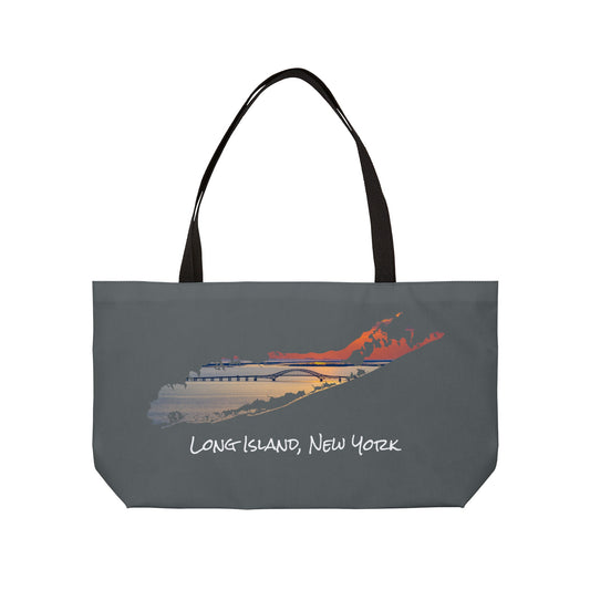 Weekender Tote Bag Grey - Great South Bay Bridge