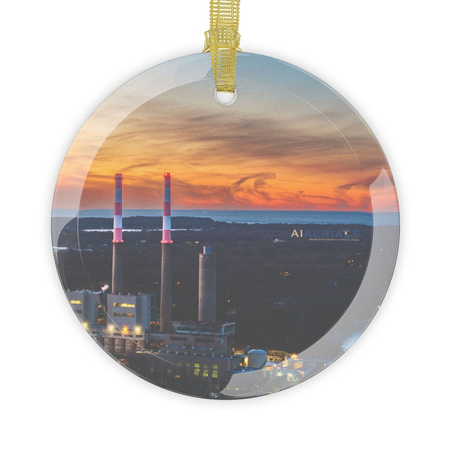 Glass Ornament - Port Jefferson Smokestacks