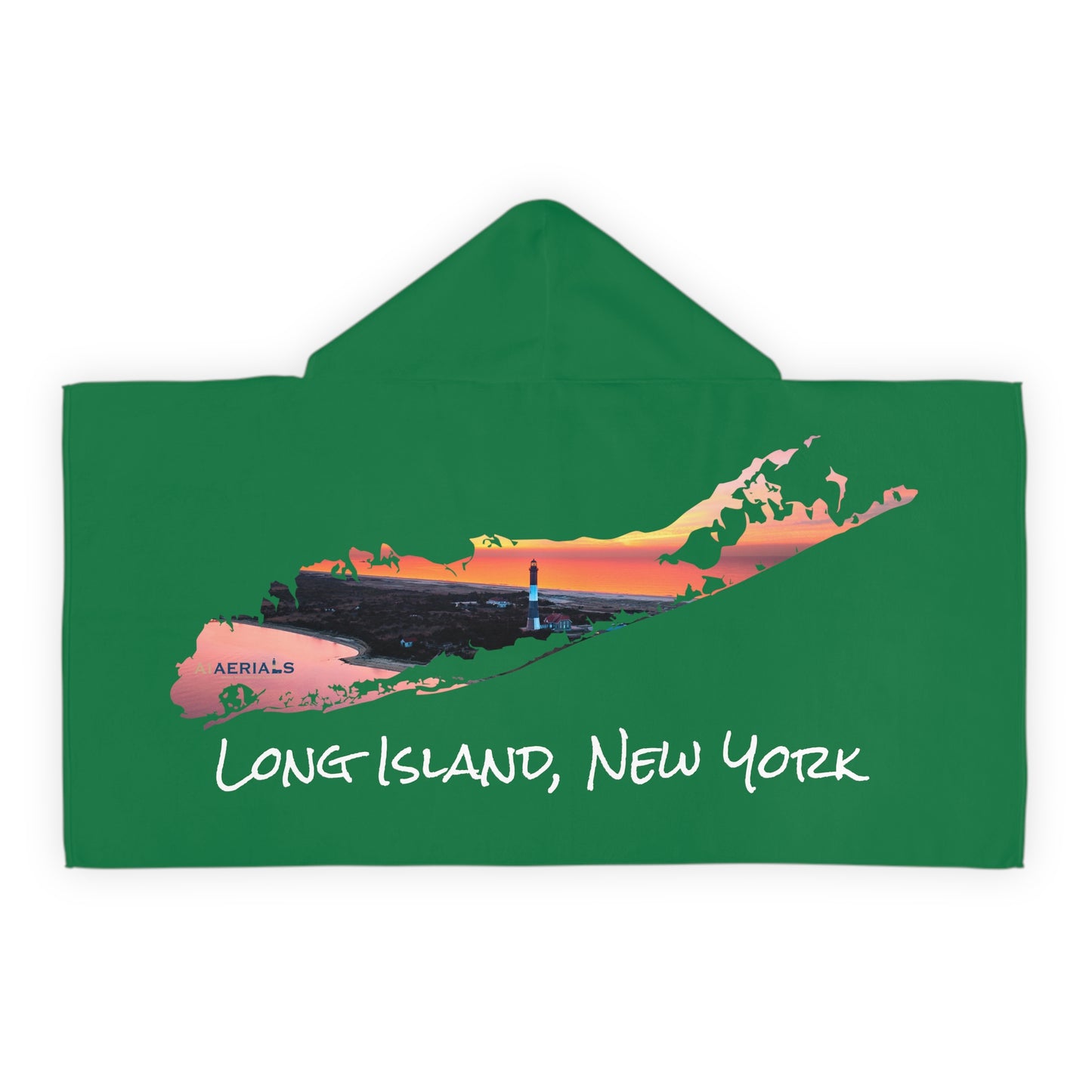 Youth Hooded Towel Green - Fire Island Lighthouse