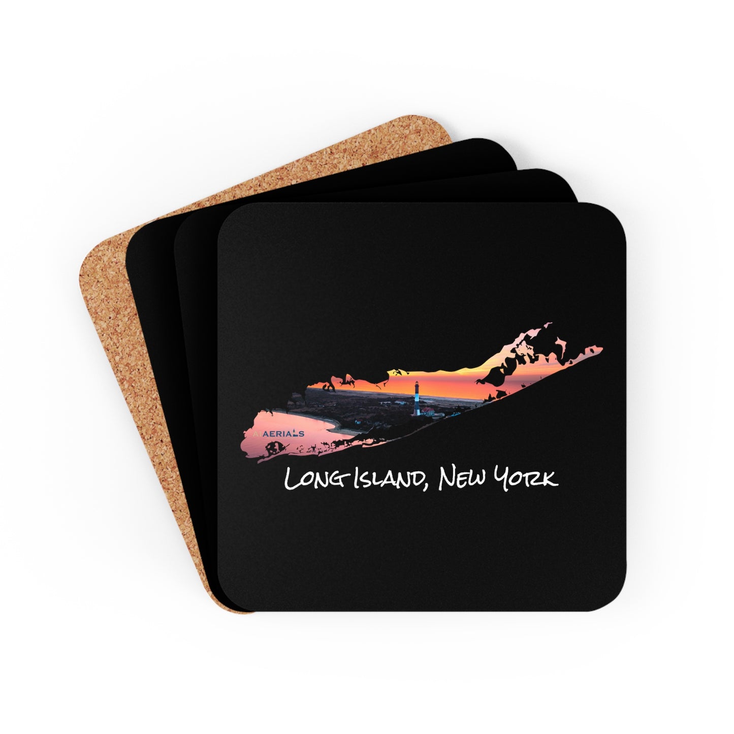 Corkwood Coaster Set Black - Fire Island Lighthouse