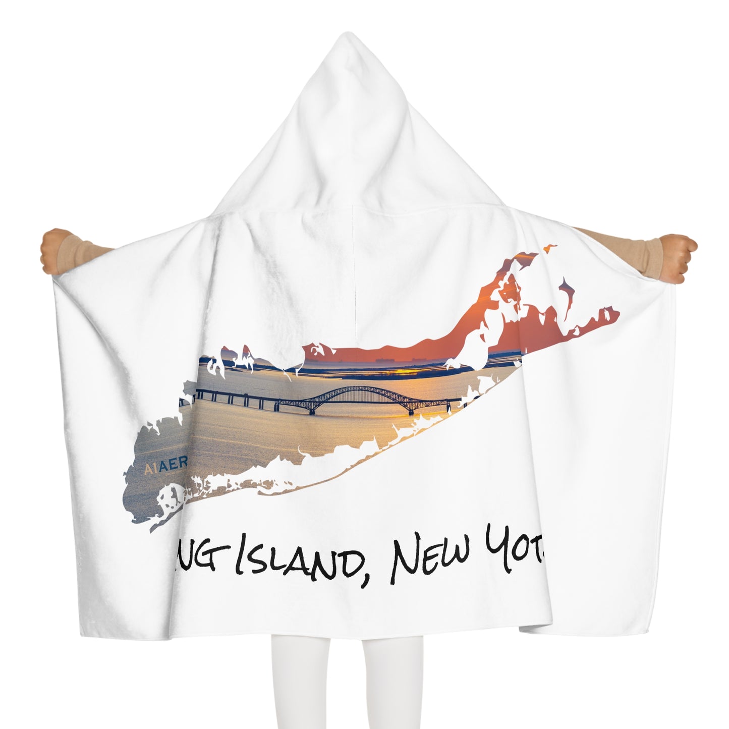 Youth Hooded Towel White - Great South Bay Bridge