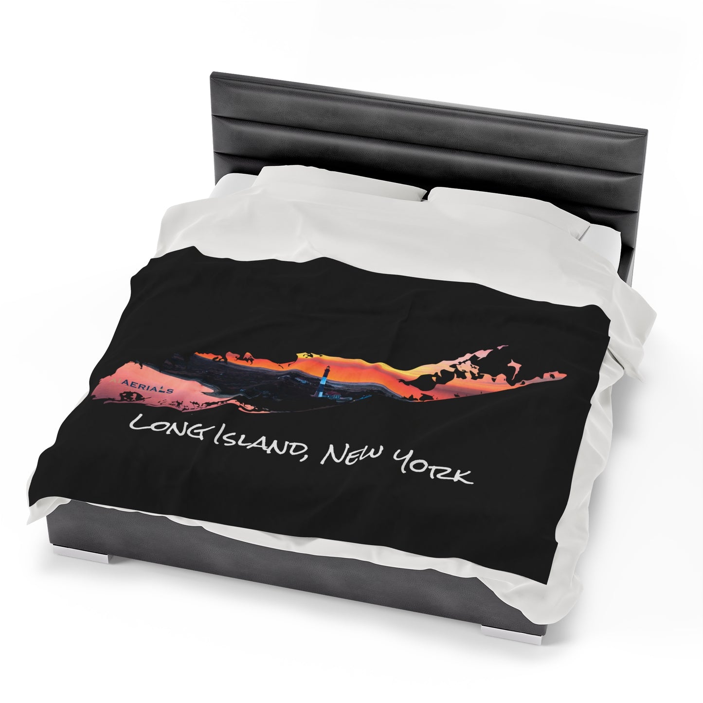 Velveteen Plush Blanket Black (2 sizes) - Fire Island Lighthouse