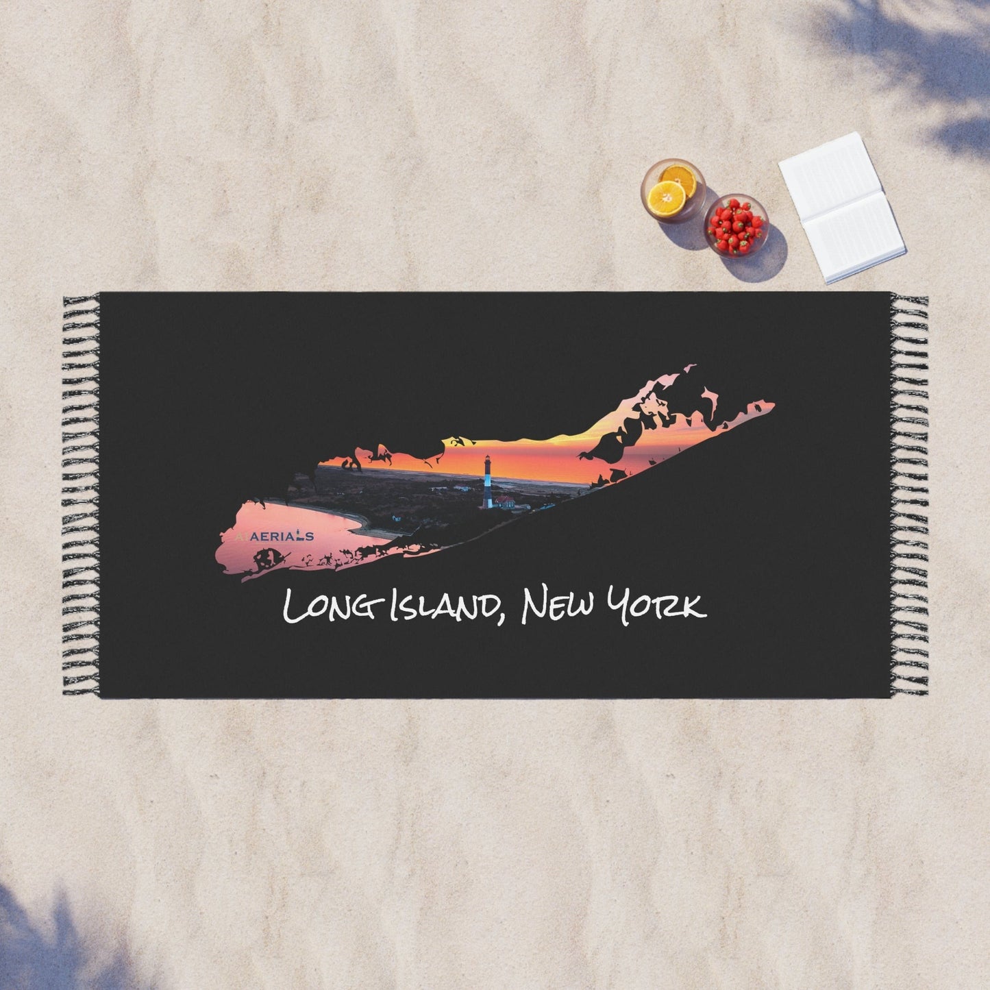 Boho Beach Cloth Black - Fire Island Lighthouse