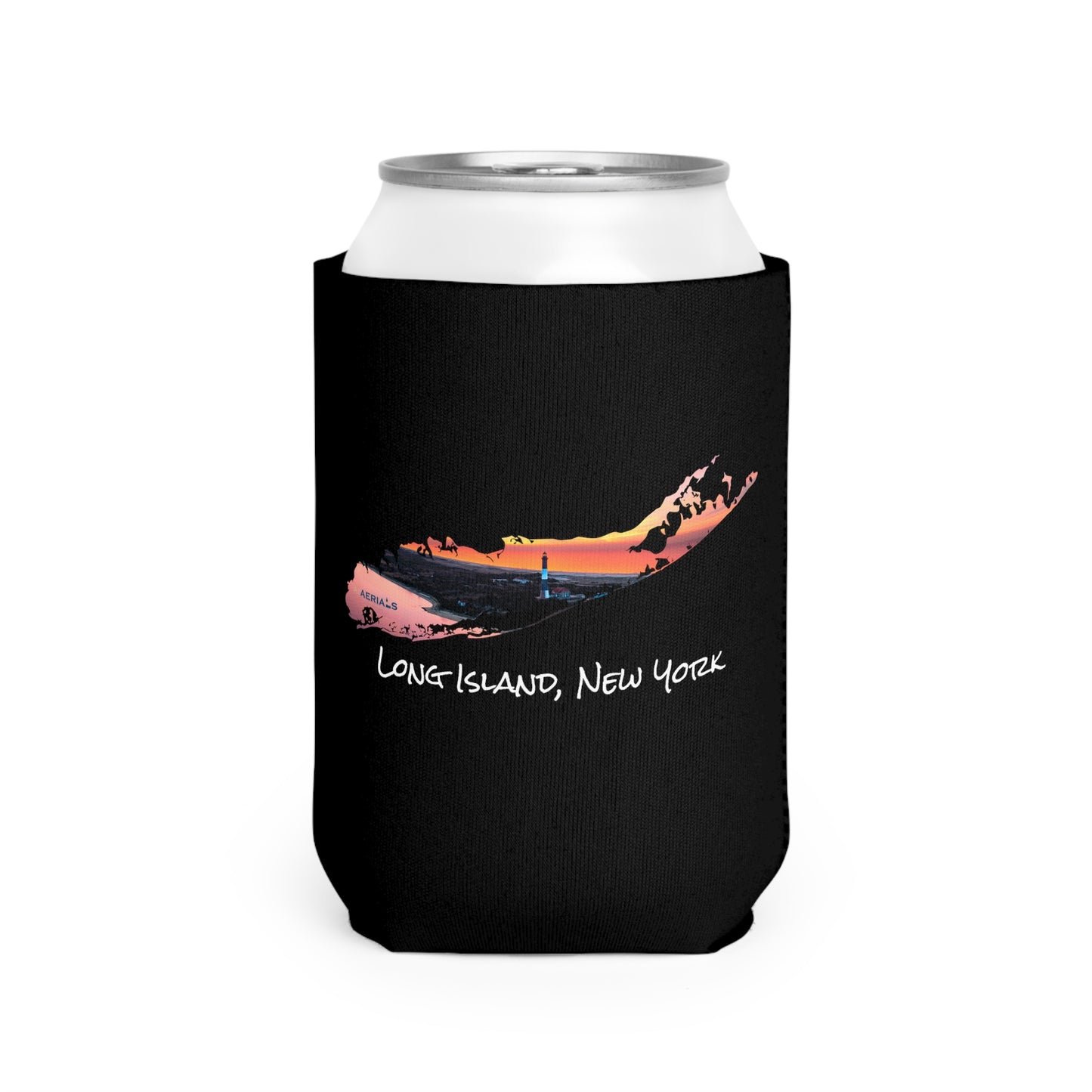 Can Cooler Sleeve Black - Fire Island Lighthouse