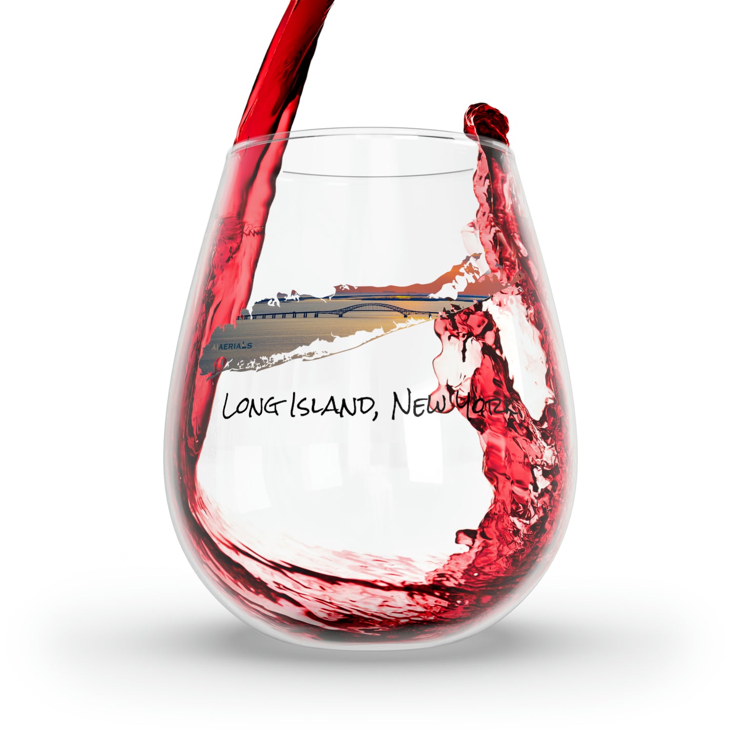 Stemless Wine Glass, 11.75oz - Great South Bay Bridge