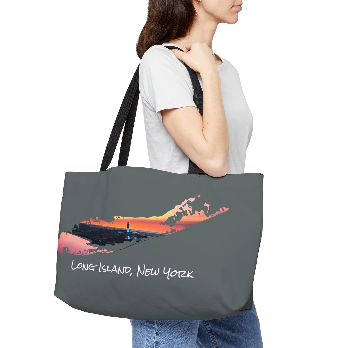 Weekender Tote Bag Grey - Fire Island Lighthouse