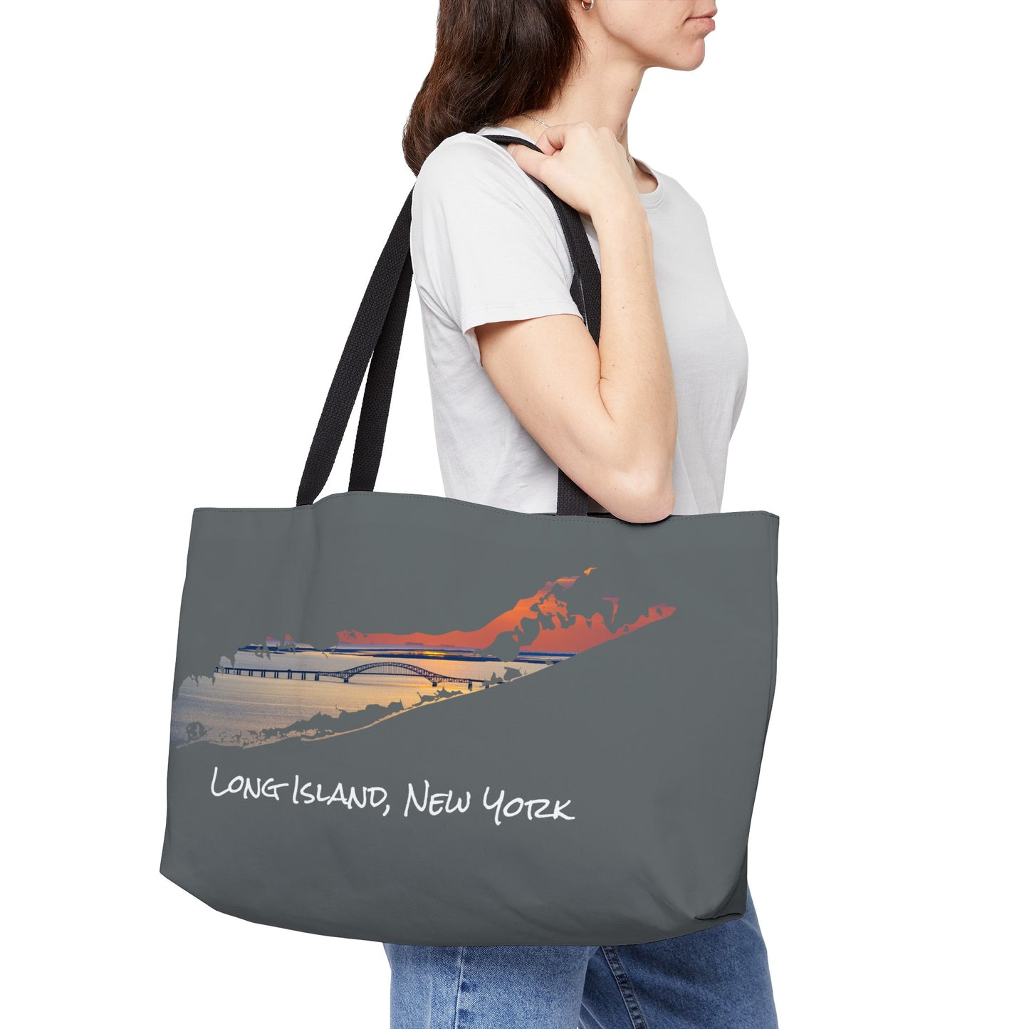 Weekender Tote Bag Grey - Great South Bay Bridge