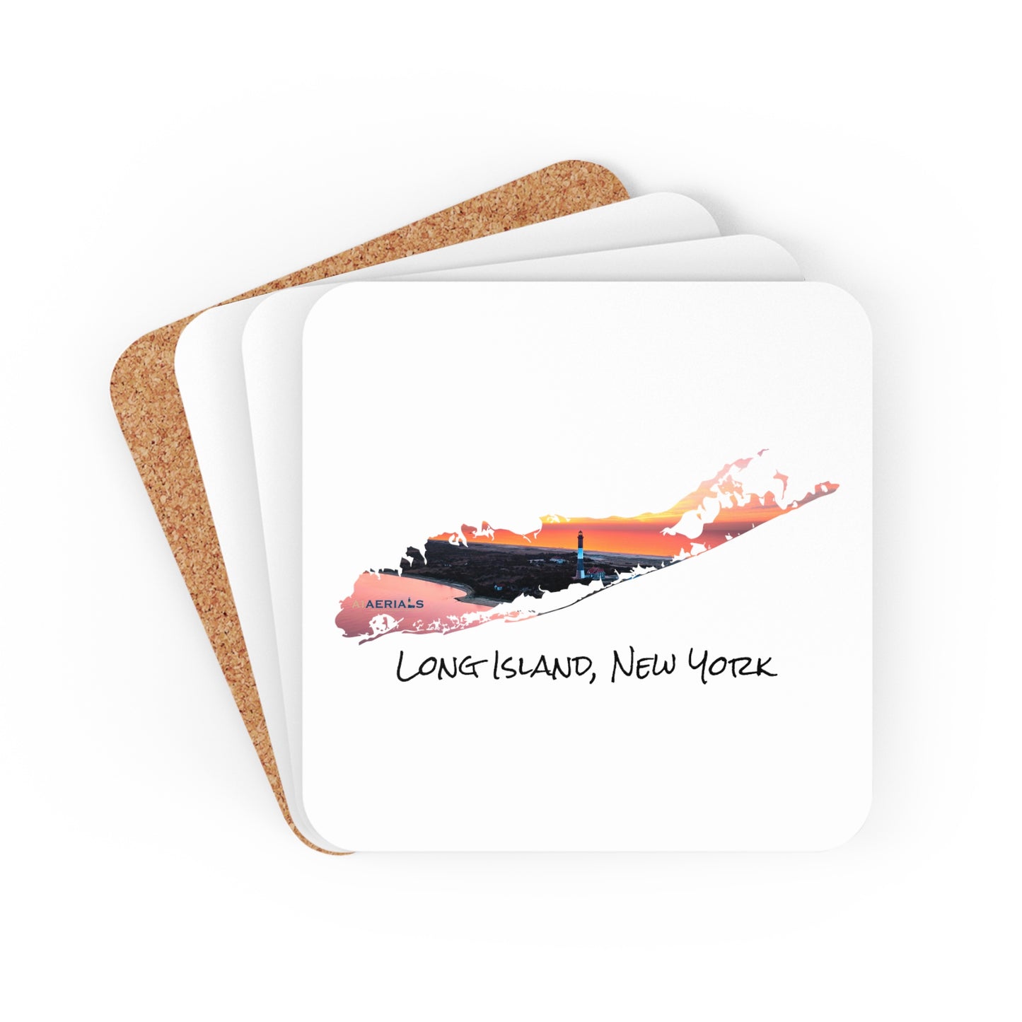 Corkwood Coaster Set White - Fire Island Lighthouse