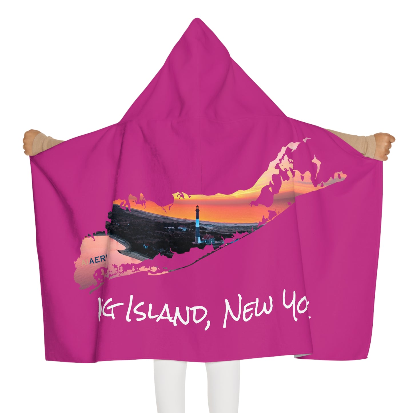 Youth Hooded Towel Pink - Fire Island Lighthouse