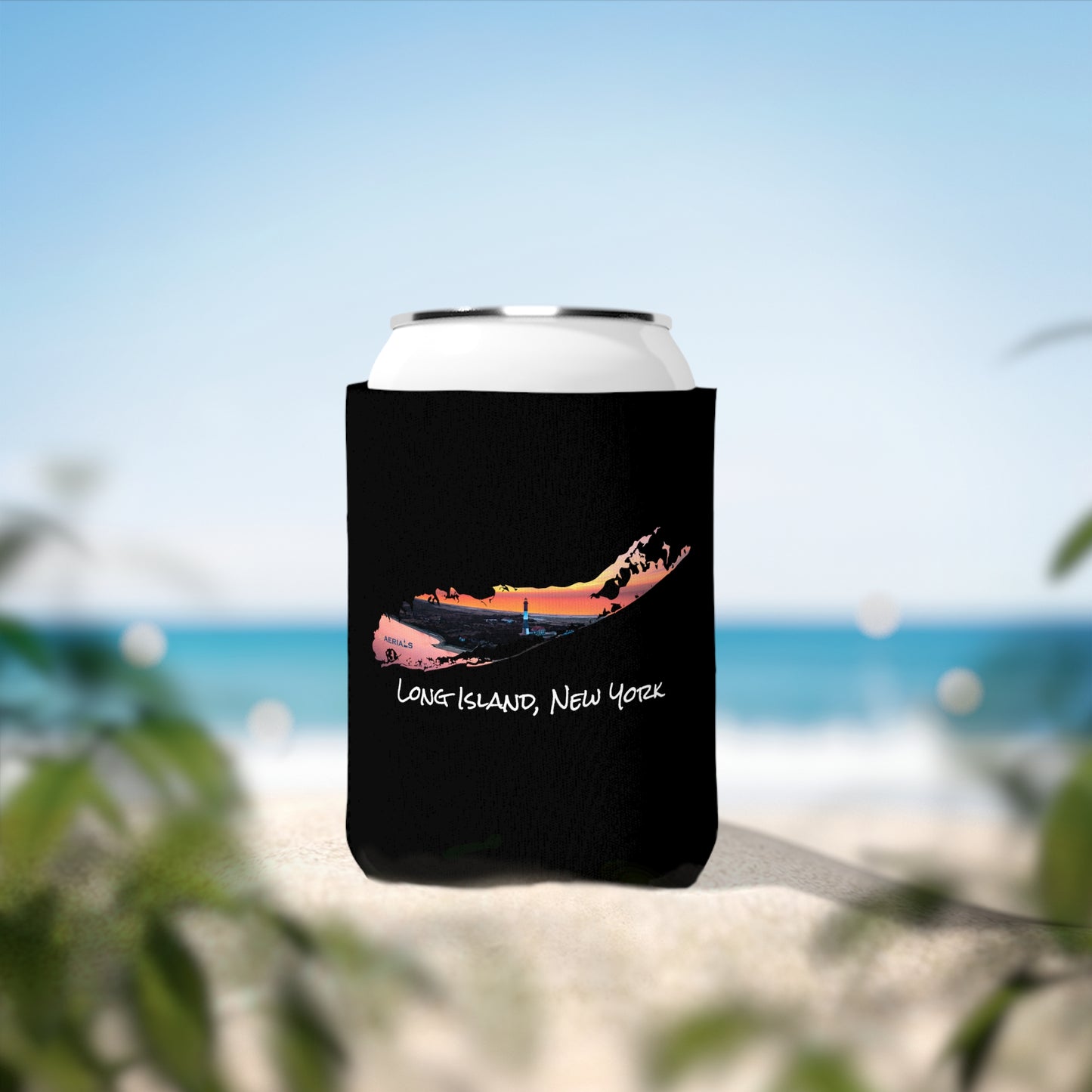 Can Cooler Sleeve Black - Fire Island Lighthouse