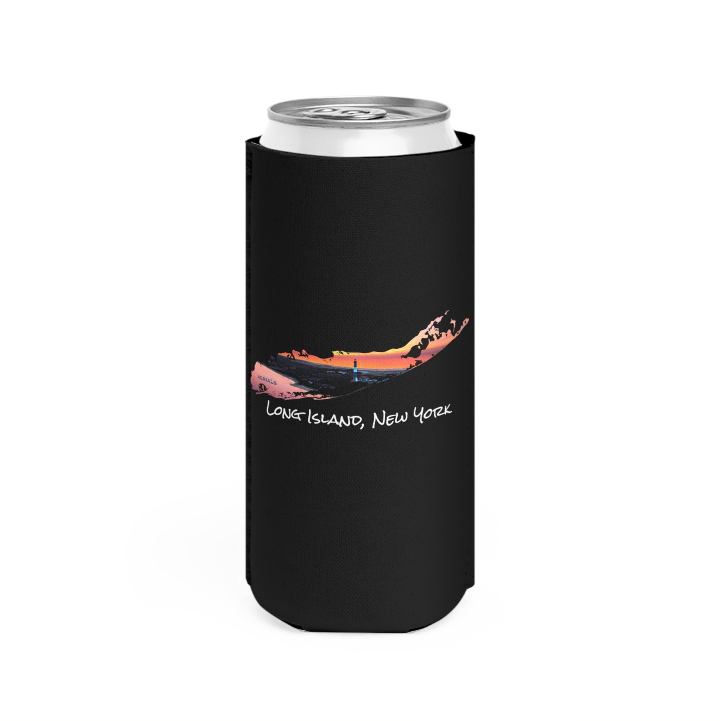 Slim Can Cooler Black - Fire Island Lighthouse